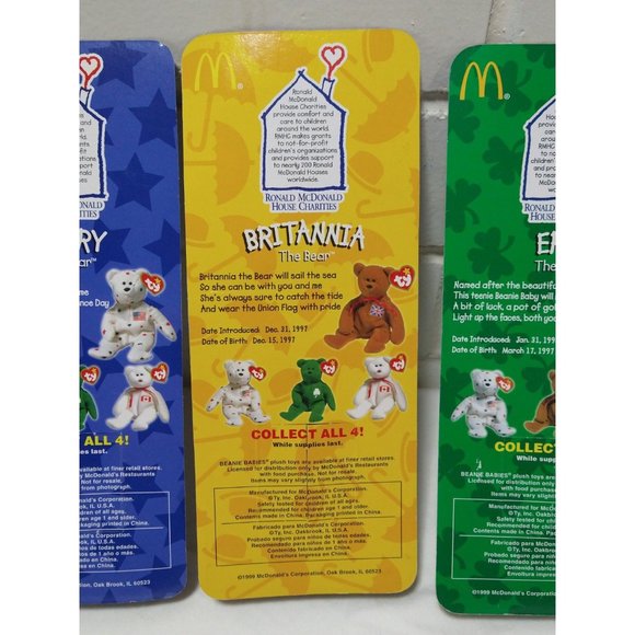 TY Beanie Babies McDonalds International Bears Set of 4-ALL w/ Errors NEW *RARE* - Picture 8 of 16